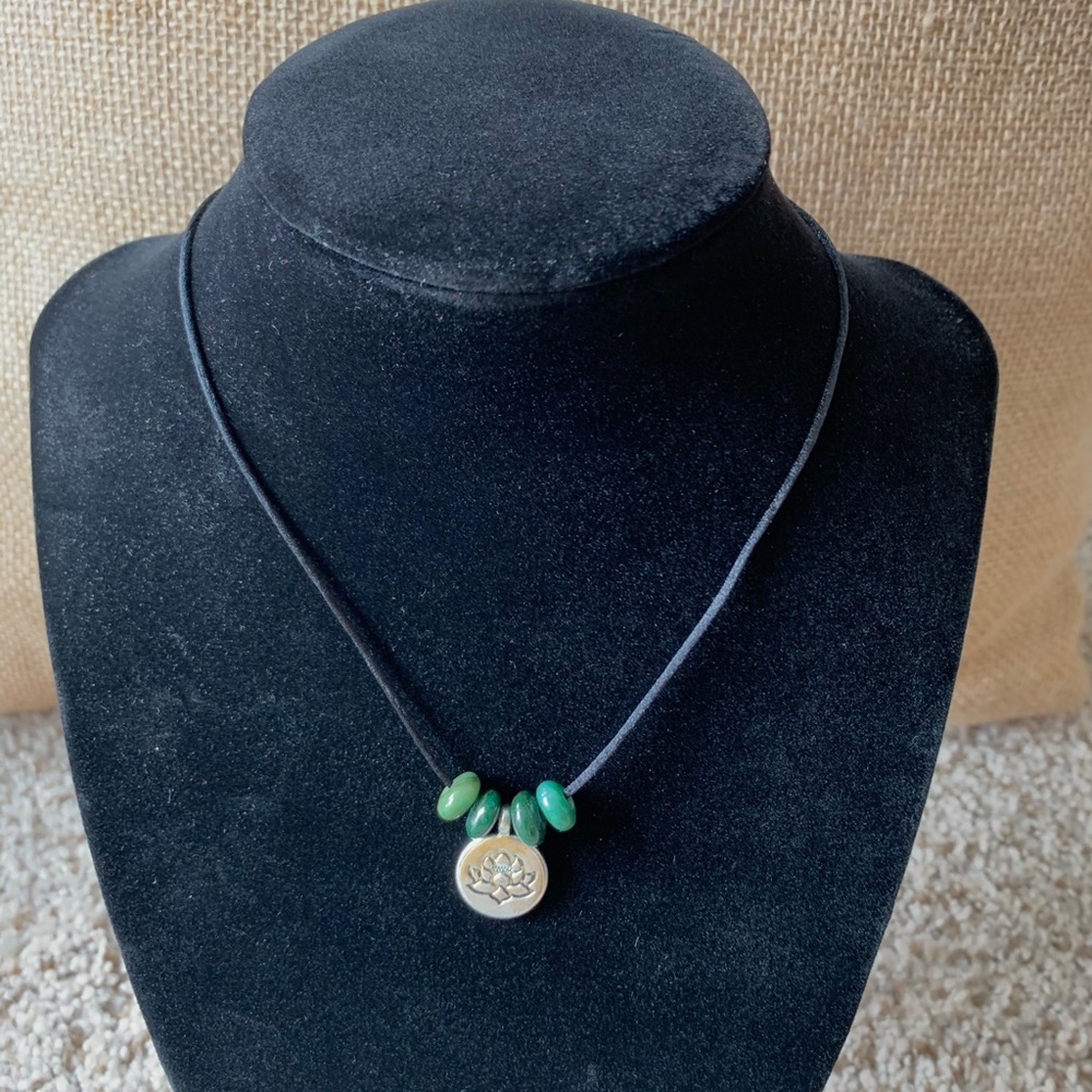 Verdite stone beads & lotus charm necklace